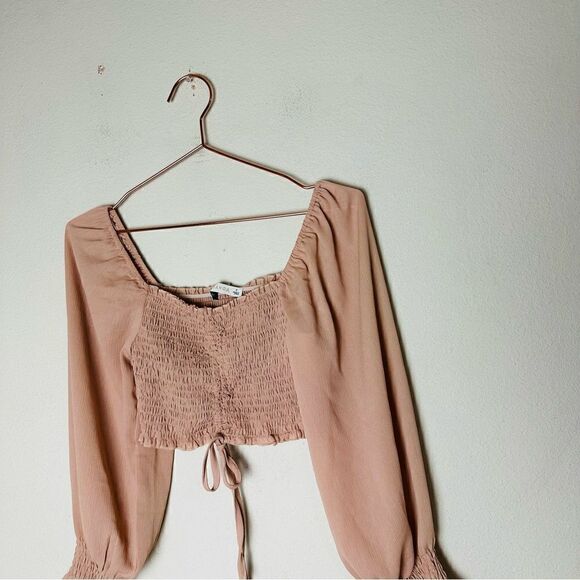 NWOT ANGL O Vianca Nude Blush Ruched Cropped Top Small - Picture 3 of 5